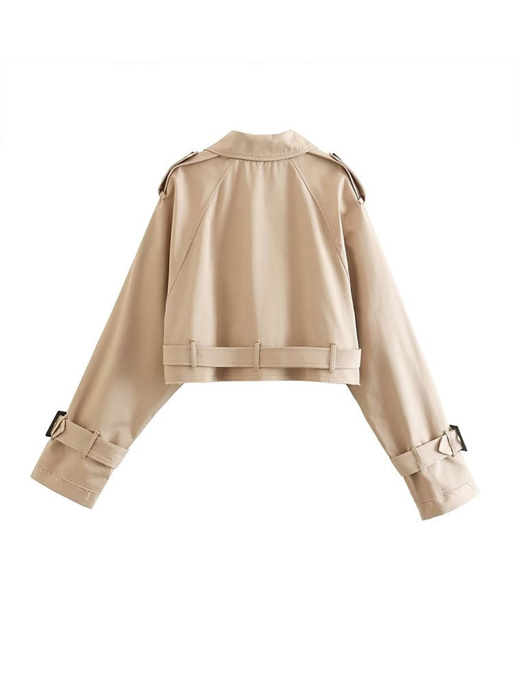 Amalie | Dame Cropped Trenchcoat med Bælte
