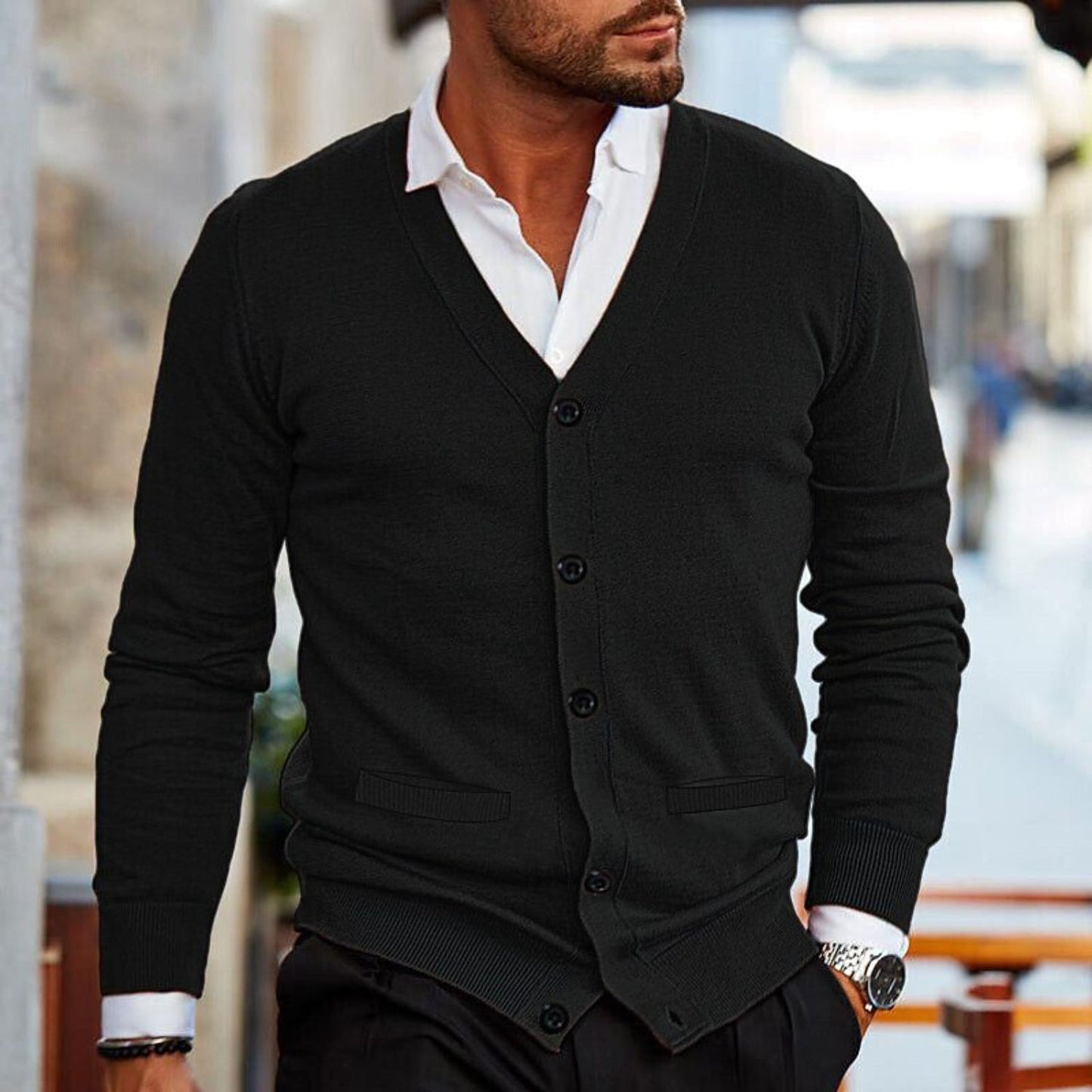 Andreas | Mænds Bourgogne Knappelukket Cardigan