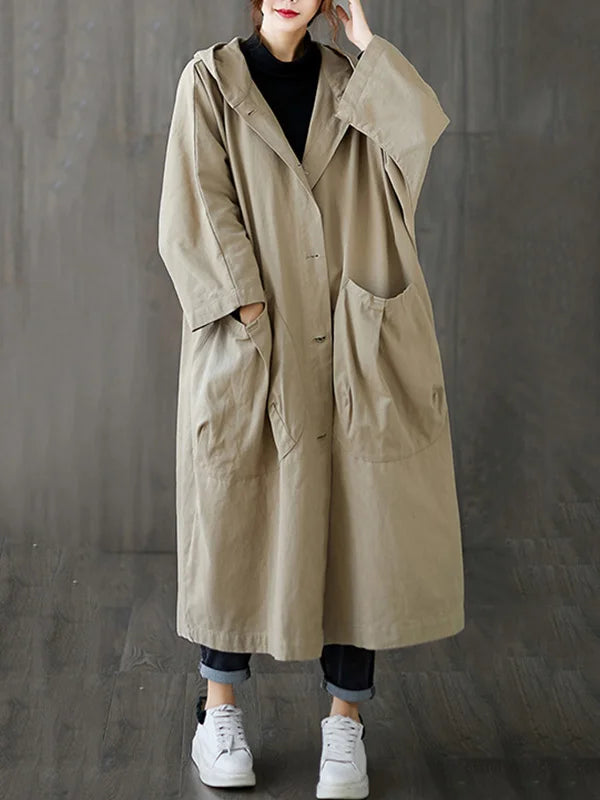 Runa | Oversized Hættet Lang Casual Frakke til Damer
