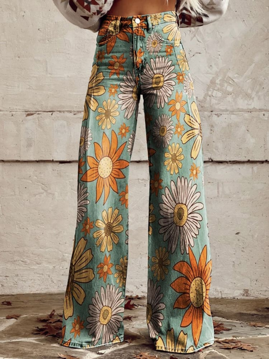 Vilhelmine | Wide Leg Jeans med Fedt Blomstermønster til Damer