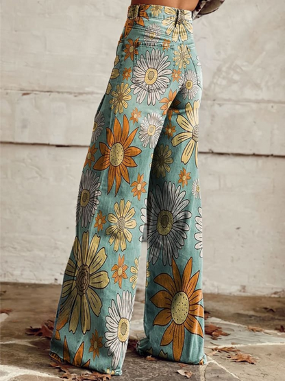 Vilhelmine | Wide Leg Jeans med Fedt Blomstermønster til Damer