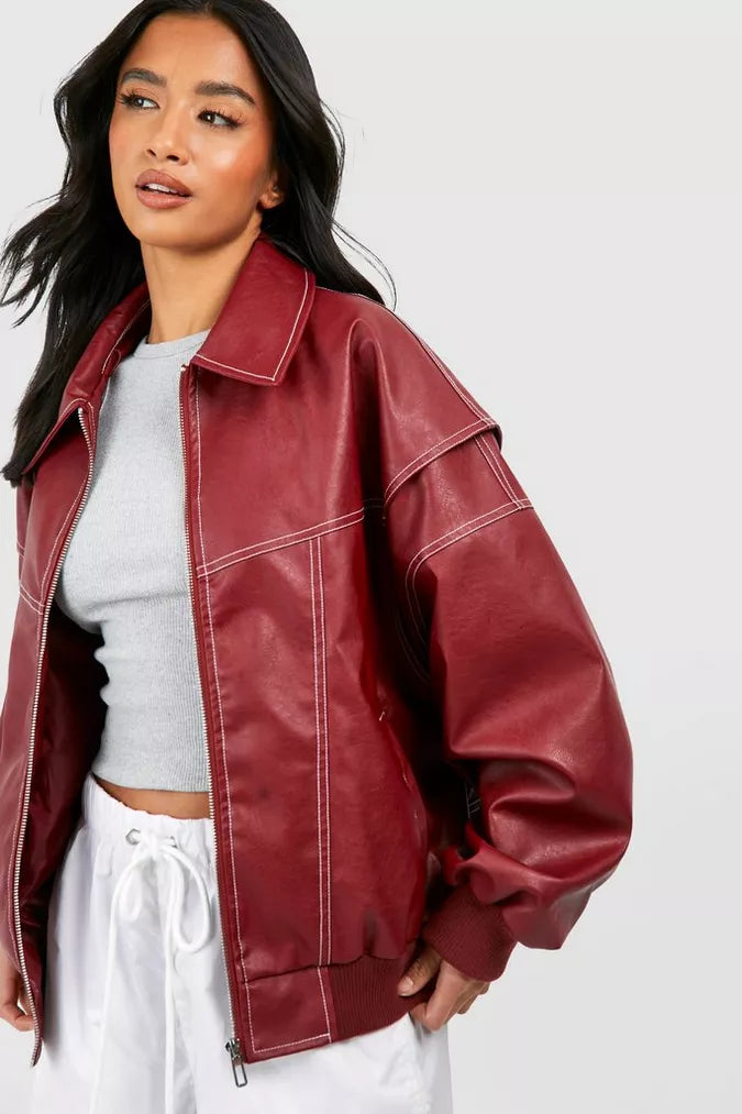 Berit | Kvinders Oversized Faux Læderjakke