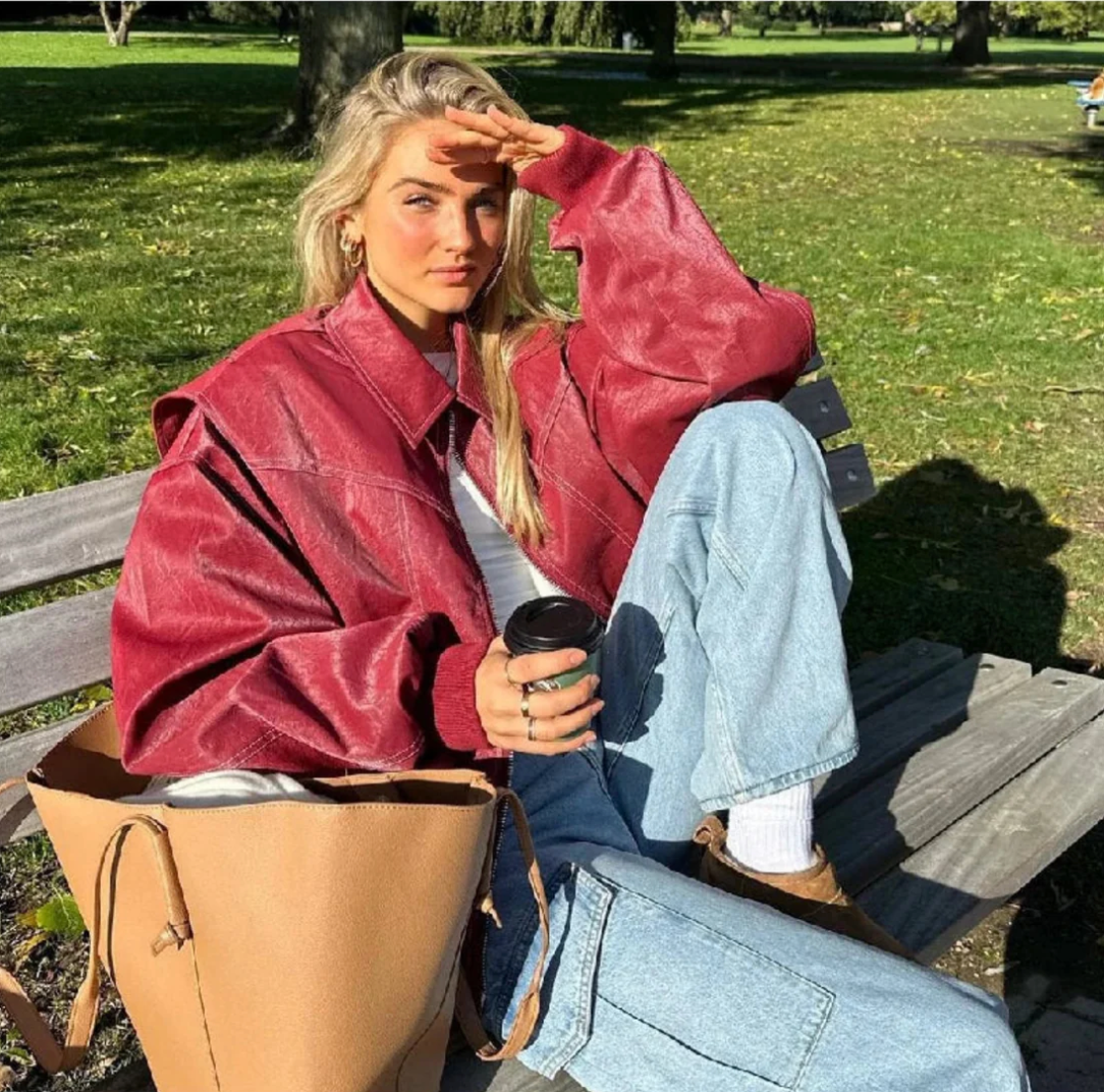 Berit | Kvinders Oversized Faux Læderjakke