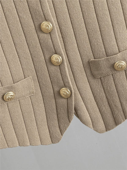 Alina | Damens Vinter Rib Strik Sæt med Knapper