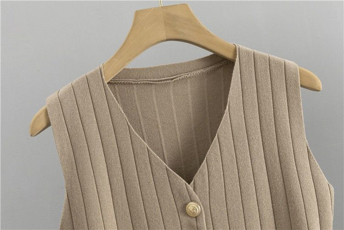 Alina | Damens Vinter Rib Strik Sæt med Knapper