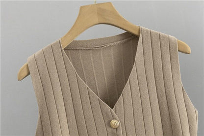 Alina | Damens Vinter Rib Strik Sæt med Knapper