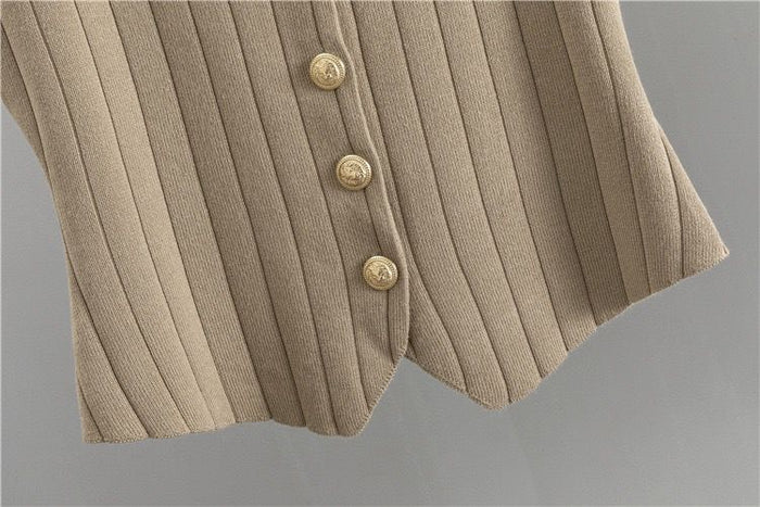 Alina | Damens Vinter Rib Strik Sæt med Knapper