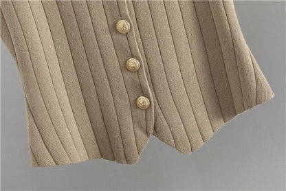 Alina | Damens Vinter Rib Strik Sæt med Knapper