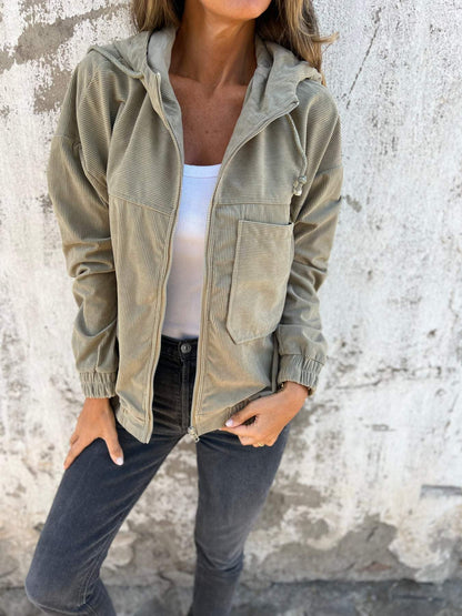 Alberte | Dame Casual Zip-up Fløjlsjakke med Hætte