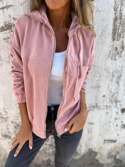 Alberte | Dame Casual Zip-up Fløjlsjakke med Hætte