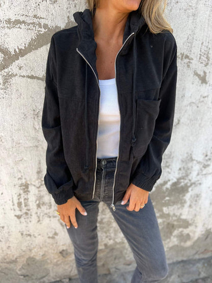 Alberte | Dame Casual Zip-up Fløjlsjakke med Hætte