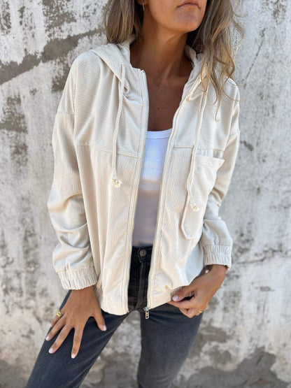 Alberte | Dame Casual Zip-up Fløjlsjakke med Hætte
