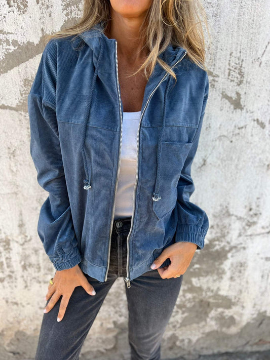 Alberte | Dame Casual Zip-up Fløjlsjakke med Hætte