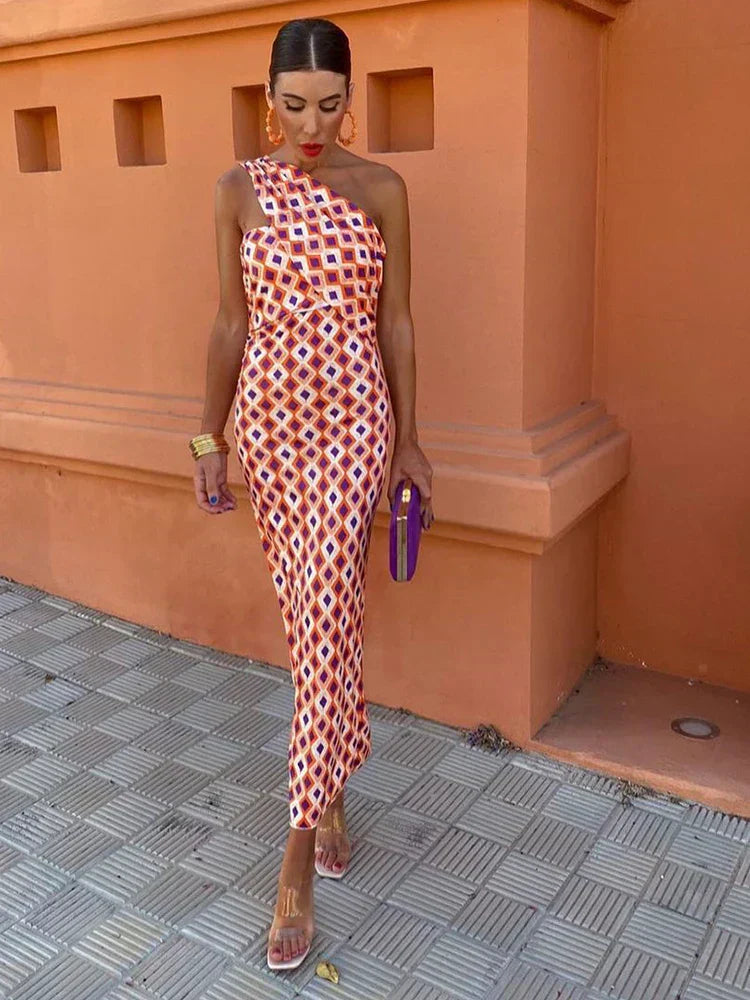 Silke | Stylisches Damen-Ein-Schulter-Kleid mit Print
