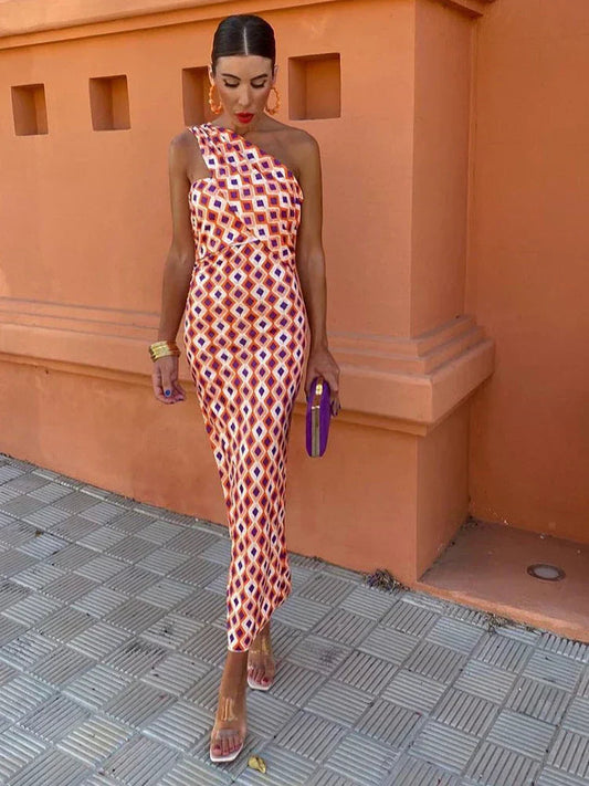Silke | Stylisches Damen-Ein-Schulter-Kleid mit Print