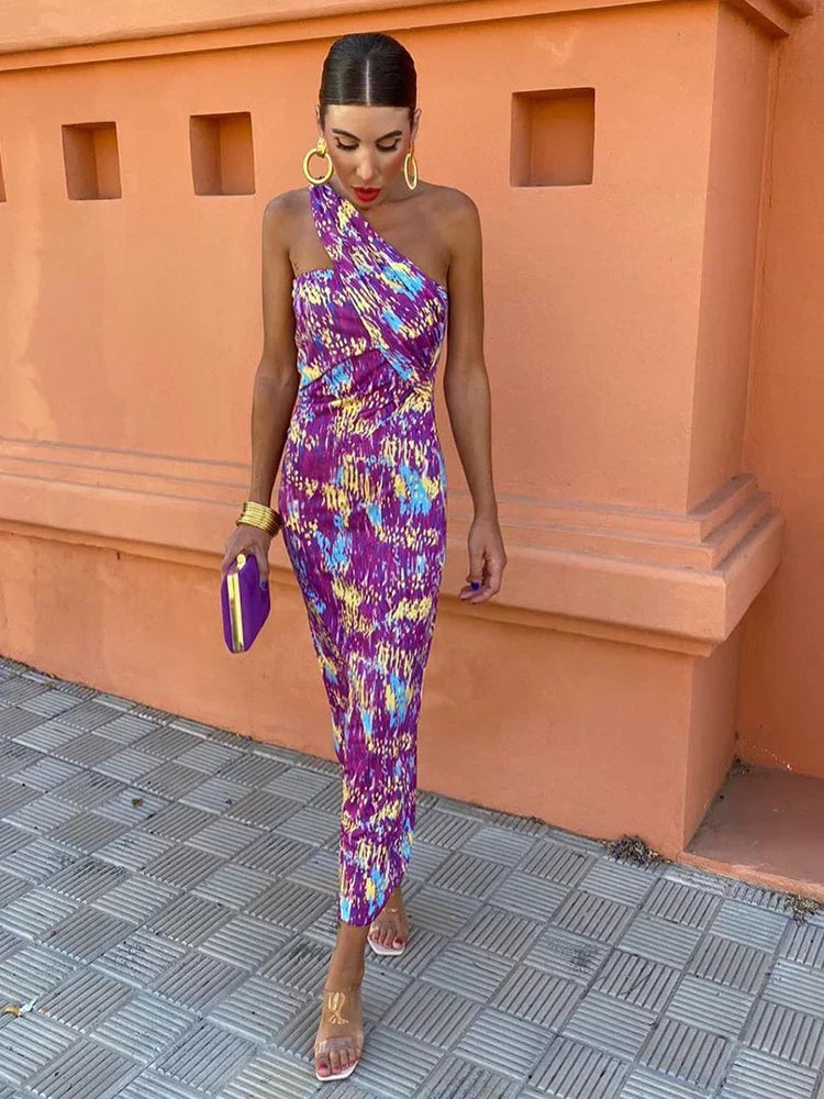 Silke | Stylisches Damen-Ein-Schulter-Kleid mit Print