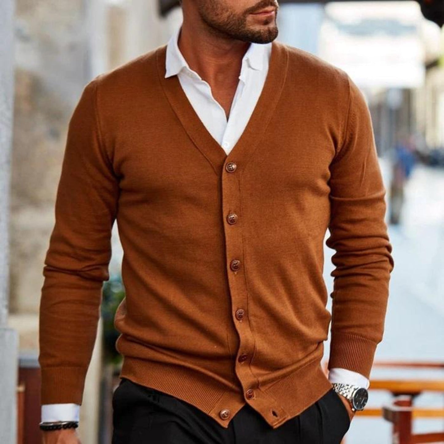 Andreas | Mænds Bourgogne Knappelukket Cardigan