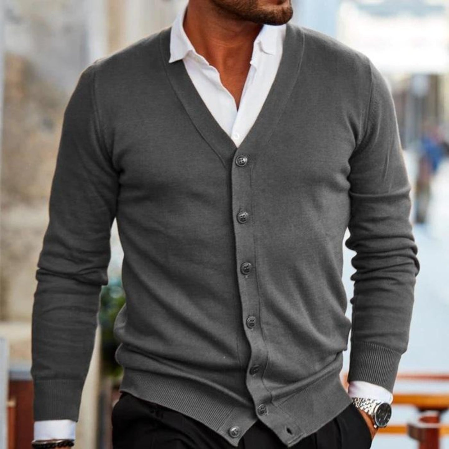Andreas | Mænds Bourgogne Knappelukket Cardigan