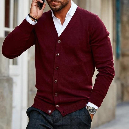 Andreas | Mænds Bourgogne Knappelukket Cardigan