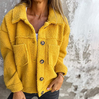 Andrea | Dame Casual Teddy-frakke med Knapper