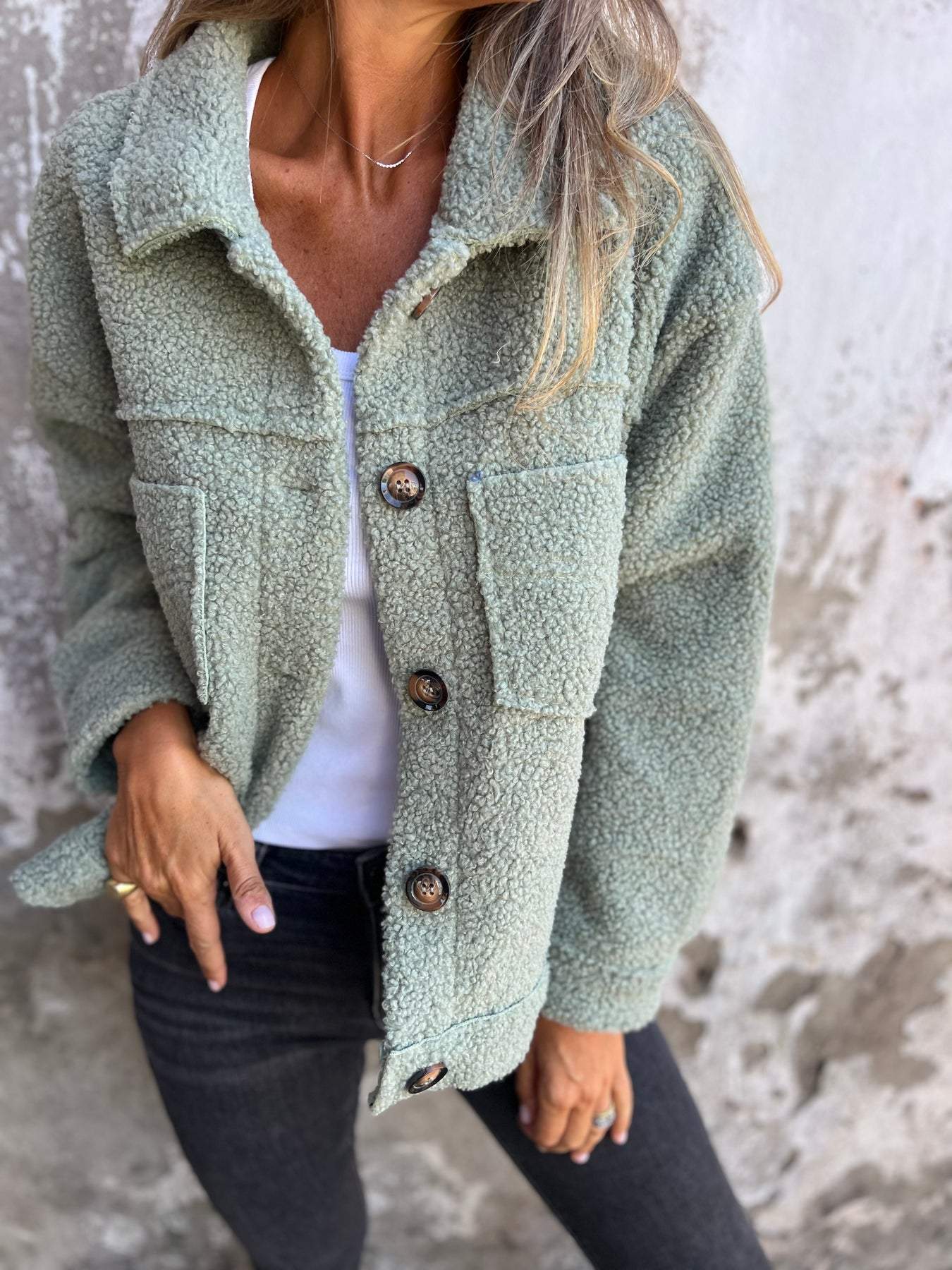 Andrea | Dame Casual Teddy-frakke med Knapper