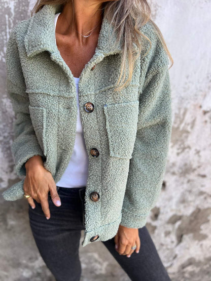 Andrea | Dame Casual Teddy-frakke med Knapper