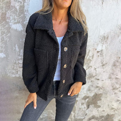 Andrea | Dame Casual Teddy-frakke med Knapper